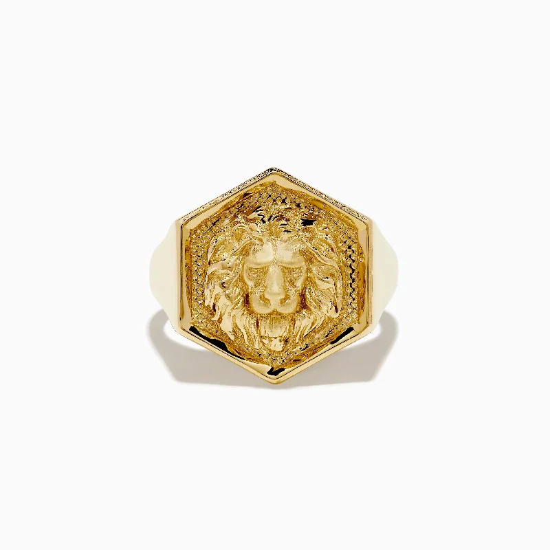 Cushion engagement rings-Men's 14K Yellow Gold Lion Signet Ring