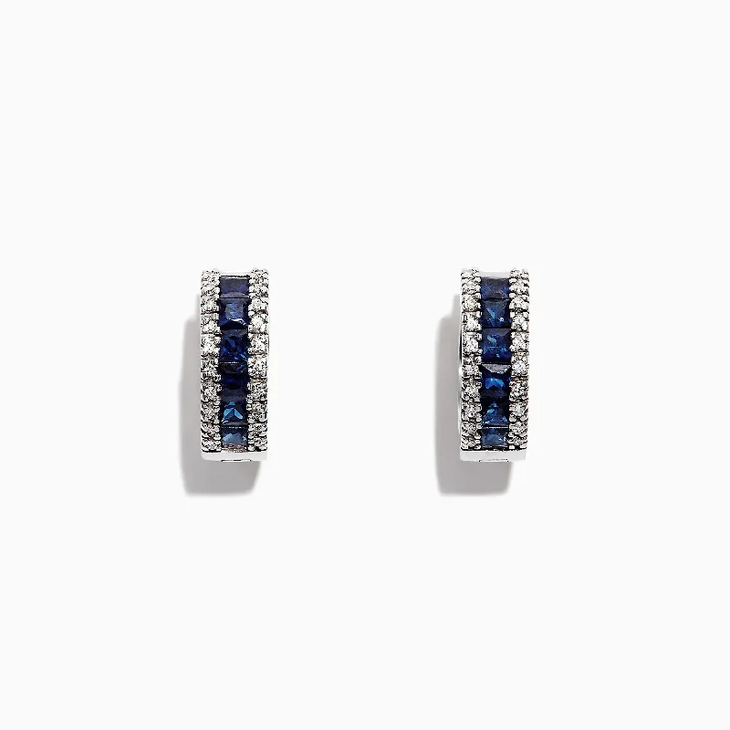 Rose Gold Earrings For Modern Style-Royale Bleu 14K Gold Sapphire and Diamond Hoop Earrings, 1.76 TCW