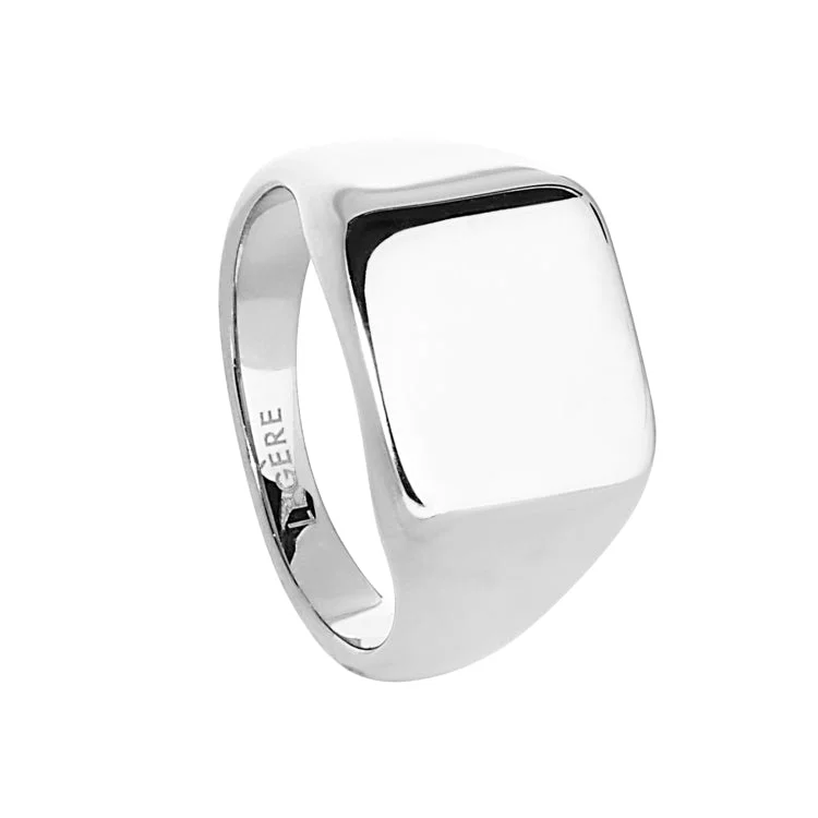 Black wedding bands-Stainless Steel Square Signet Ring  - Size 11