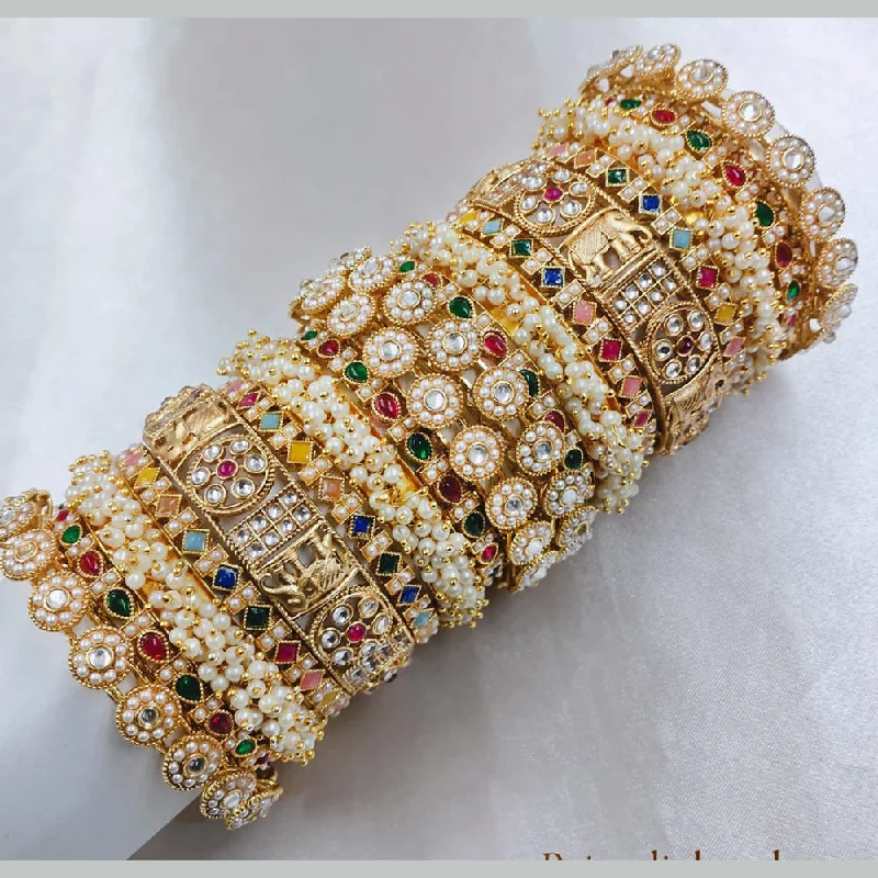 classic charm bracelets-Simple bangles for understated elegance-Pooja Bangles Gold Plated Pota Stone And Pearls  Bangle Set