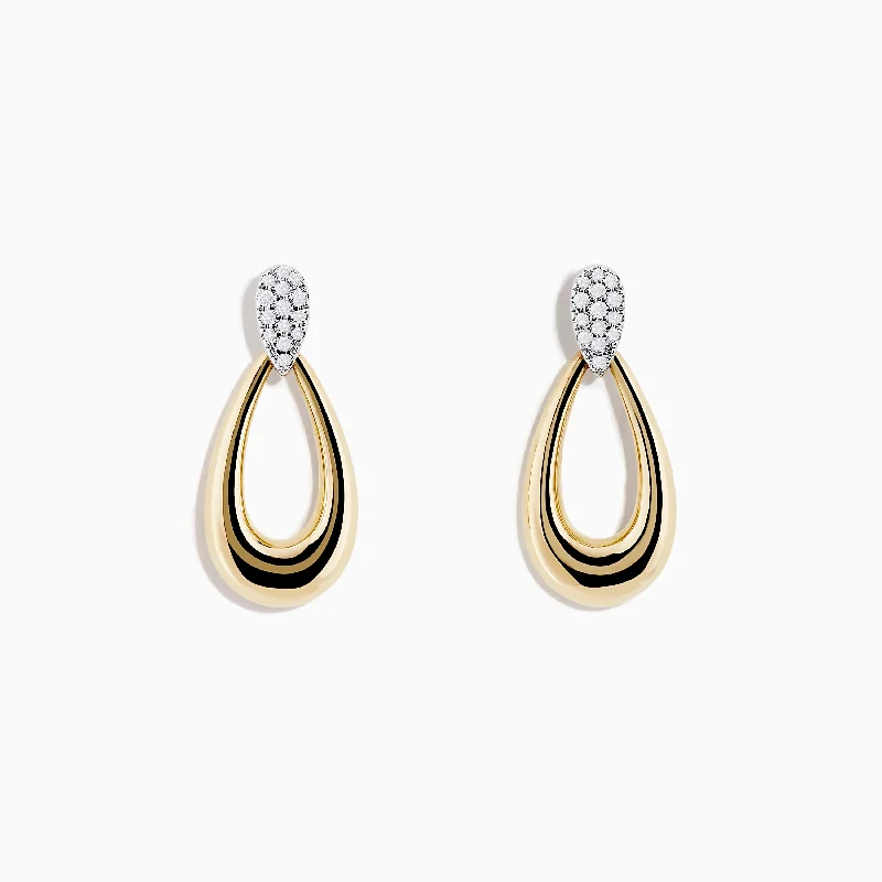 Silver Hoop Earrings For Casual Wear-14K Two-Tone Gold and Diamond Dewdrop Earrings