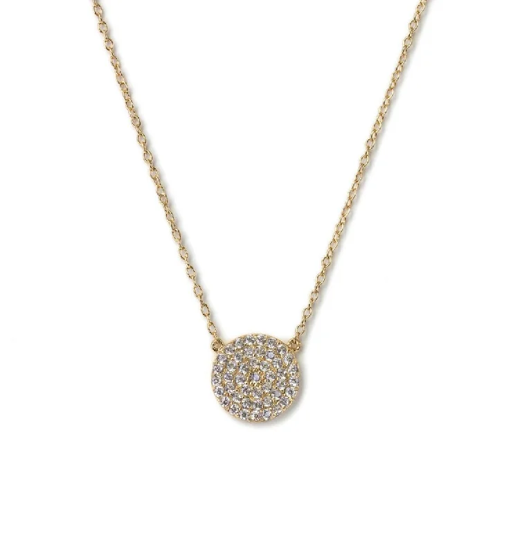 Simple pendant necklaces for weddings-Dainty Crystal Disc Necklace