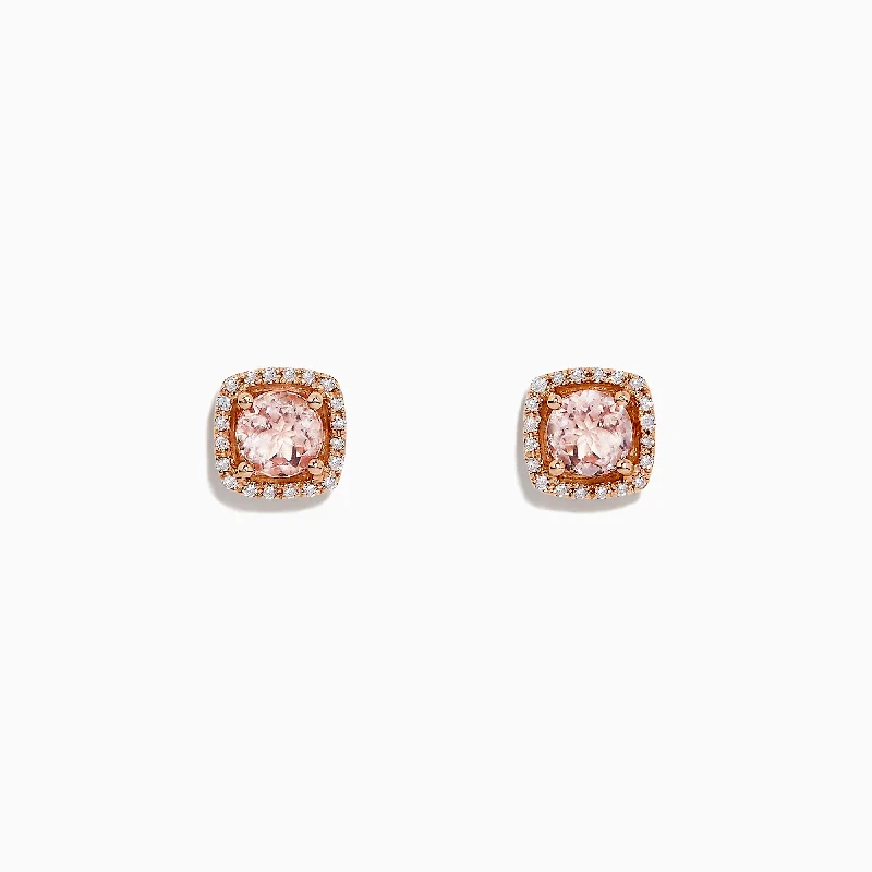 Beaded Earrings For Playful Style-Blush 14K Rose Gold Morganite and Diamond Stud Earrings, 1.12 TCW