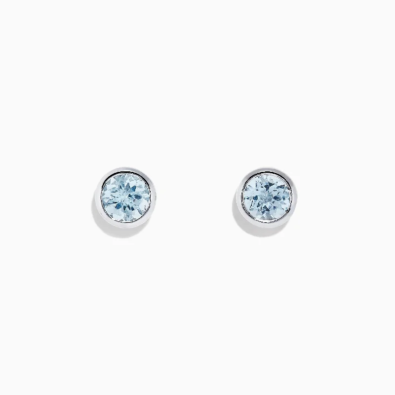 Long Chain Earrings For Fashion Lovers-Aquarius 14K White Gold Aquamarine Stud Earrings, 0.90 TCW