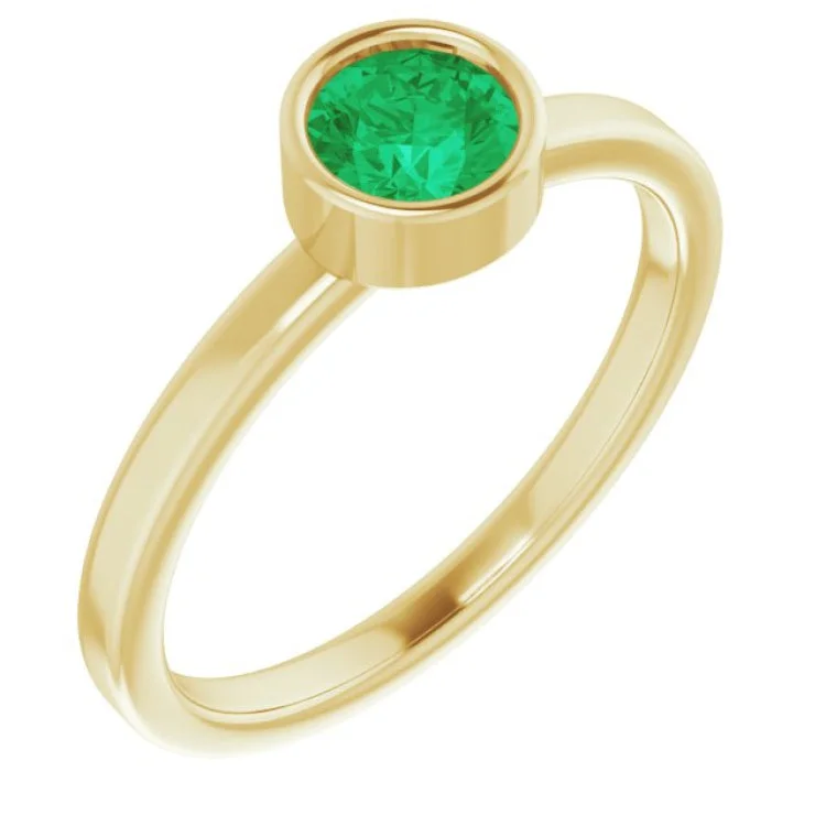 Custom silver rings-14K Yellow 5 mm Natural Emerald Ring