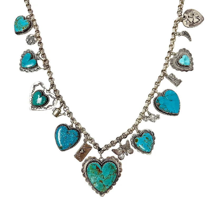 Personalized necklaces for anniversaries-Joan Slifka Sterling Silver Navajo Heart Charm with Turquoise Necklace