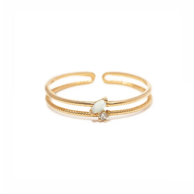 Crossover rings-Tiny Opal Double Band Ring