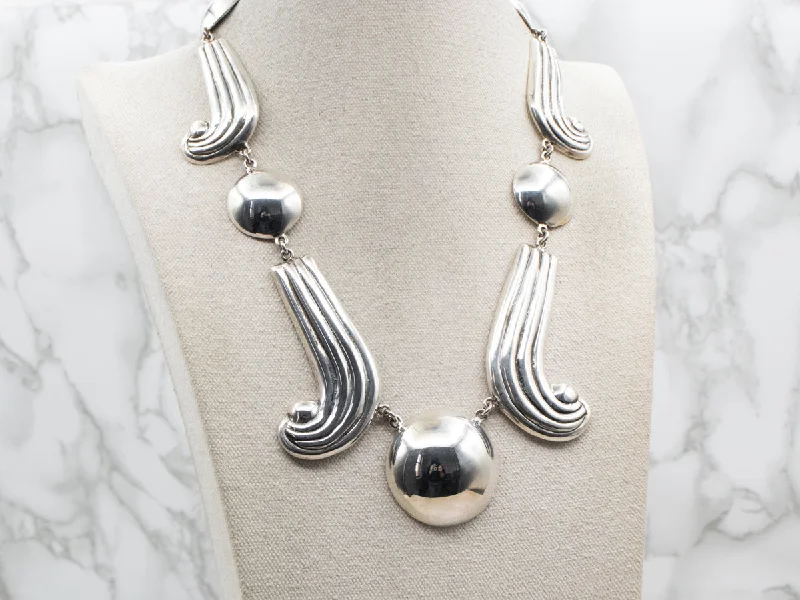 Charm necklaces for birthdays-Modernist Sterling Silver Statement Necklace