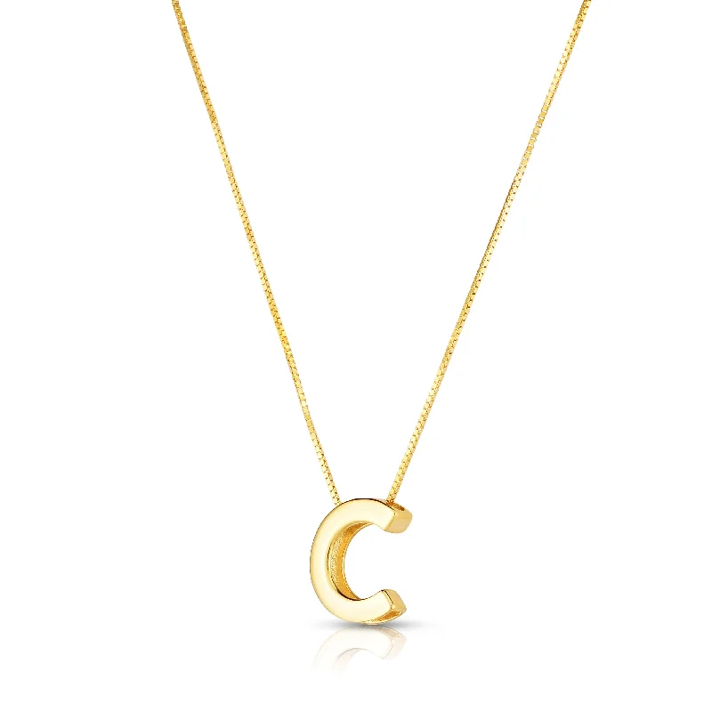 Birthstone necklaces for daughters-14K Gold Block Letter Initial C Necklace