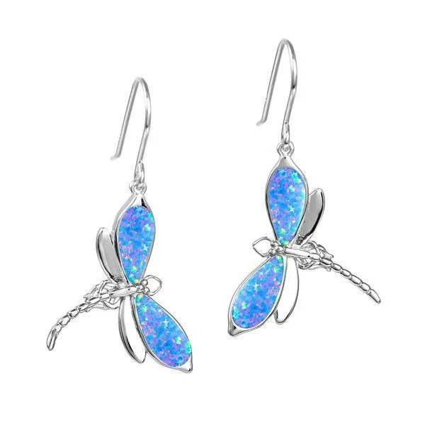 Heart Earrings For Romantic Style-Sterling Silver Blue Opal Dragonfly Earrings by Alamea