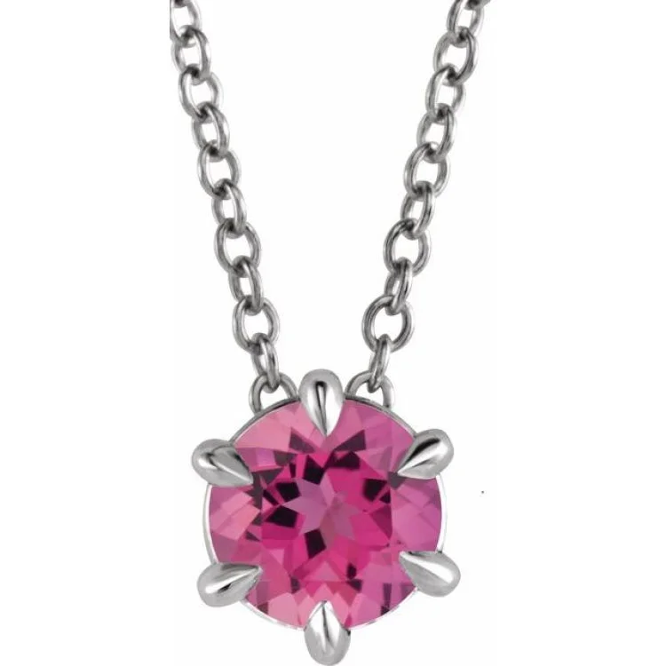 Gold necklaces with lockets-14K White 6 mm Natural Pink Tourmaline Solitaire 16-18" Necklace