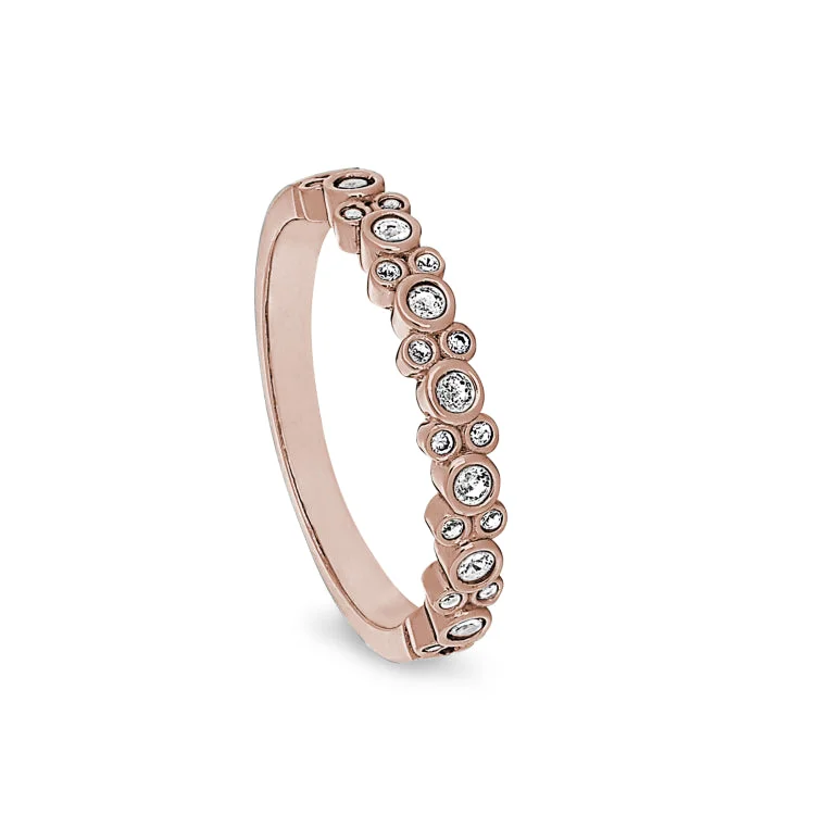 Diamond eternity rings-Rose Gold Finish Sterling Silver Bubbles Ring with Simulated Diamonds