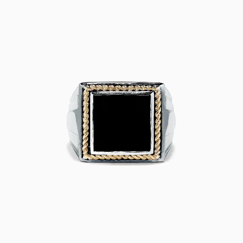 Men’s luxury rings-Men's Sterling Silver and 14K Yellow Gold Onyx Ring, 1.53 TCW