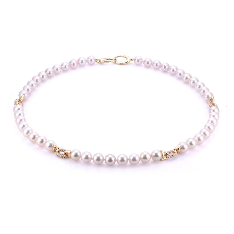 Pearl necklace sets for weddings-14KT Yellow Gold Akoya Pearl Necklace