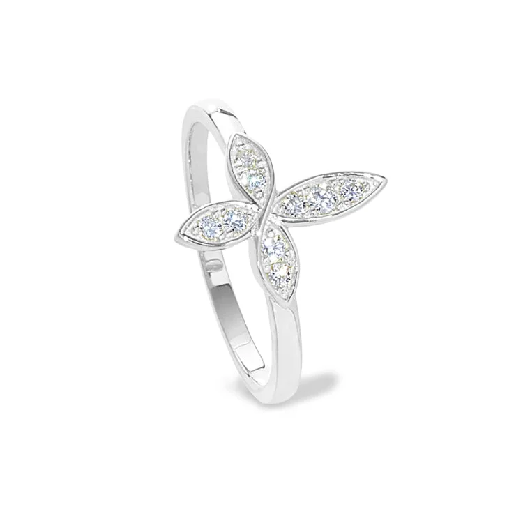 Birthstone promise rings-Platinum Finish Sterling Silver Micropave Marquis Cross Ring with Simulated Diamonds - size 8