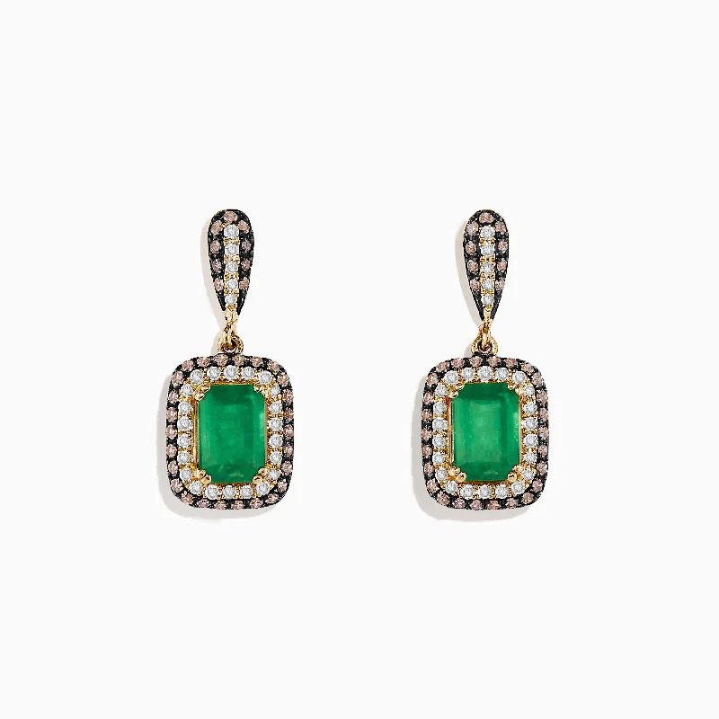 Fashion Earrings For Bridal Parties-14K Yellow Gold Emerald and Diamond Drop Earrings, 2.51 TCW