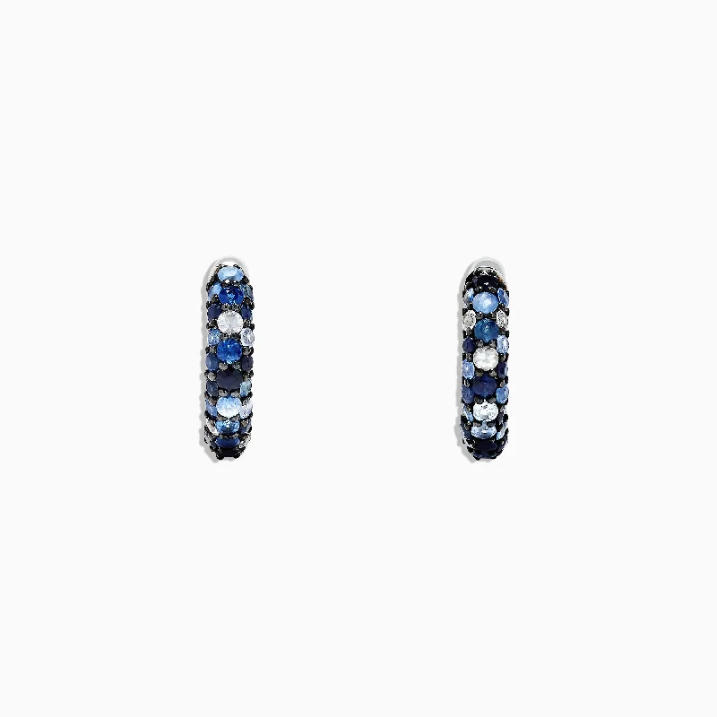 Handmade Earrings For Gifts-925 Sterling Silver Blue Sapphire Splash 1/2" Hoop Earrings, 1.77 TCW