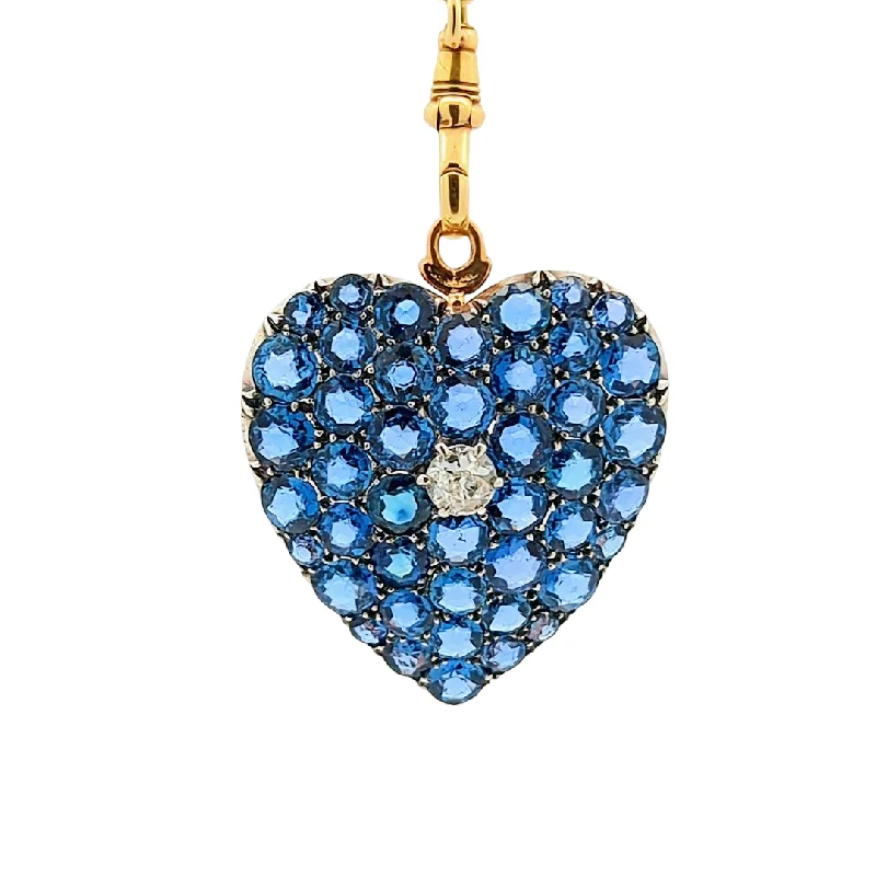 Gold necklaces for men-Victorian Yogo Gulch Montana Sapphire & Diamond Heart Pendant