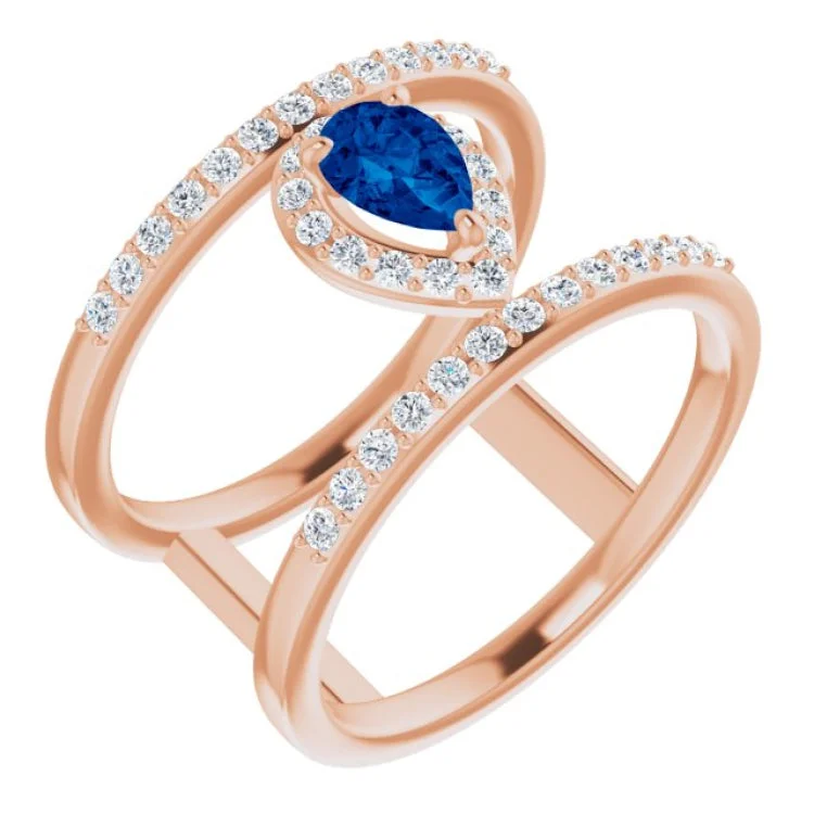 Zodiac rings-14K Rose Natural Blue Sapphire & 1/3 CTW Natural Diamond Ring