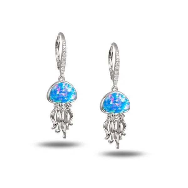 Trendy Stud Earrings For Everyday Wear-Opal Button Jellyfish Leverback Earrings by Alamea