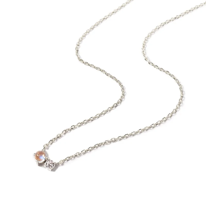 Colorful layered necklaces for boho style-Tiny Moonstone Duet Necklace