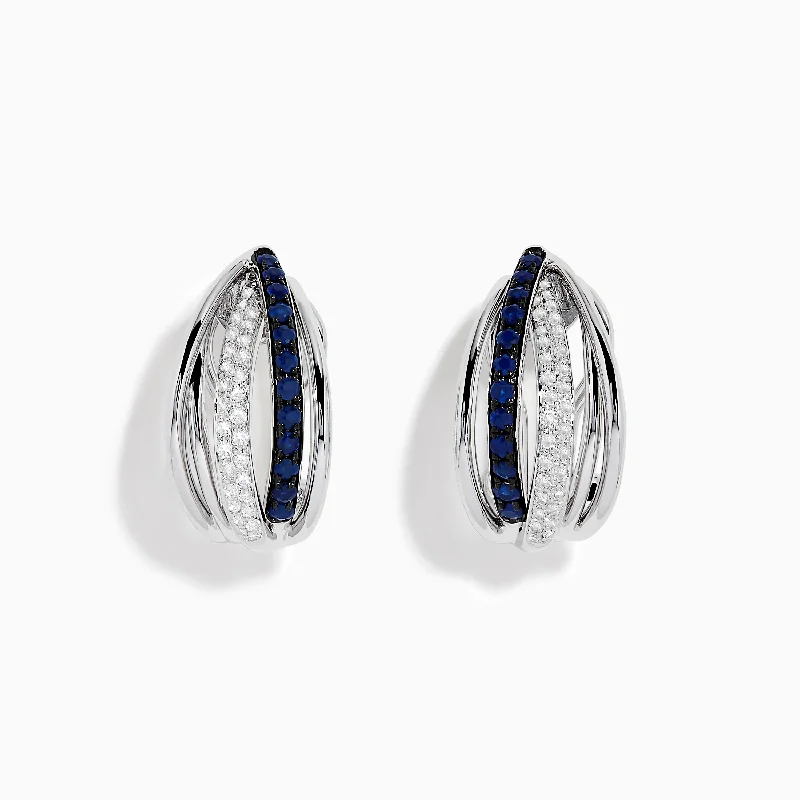 Gorgeous Earrings For Special Day-Royale Bleu 14K White Gold Blue Sapphire & Diamond Earrings, 0.62 TCW