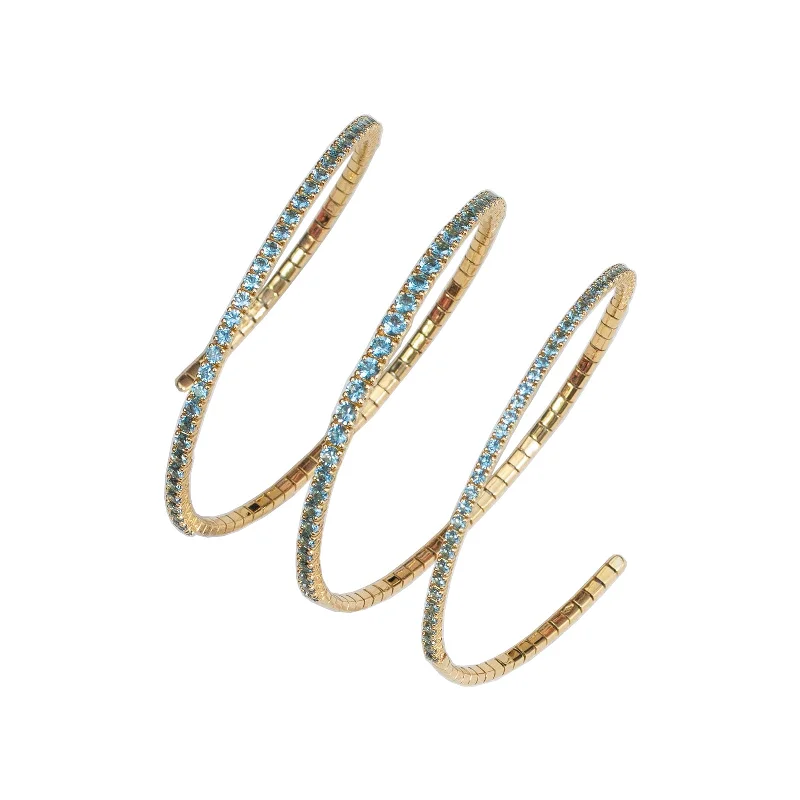 Brushed Bracelets-Three-Row Coil Bracelet in Aquamarine