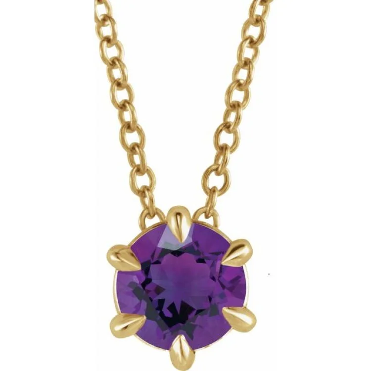 Vintage charm necklaces-14K Yellow 6 mm Natural Amethyst Solitaire 16-18" Necklace