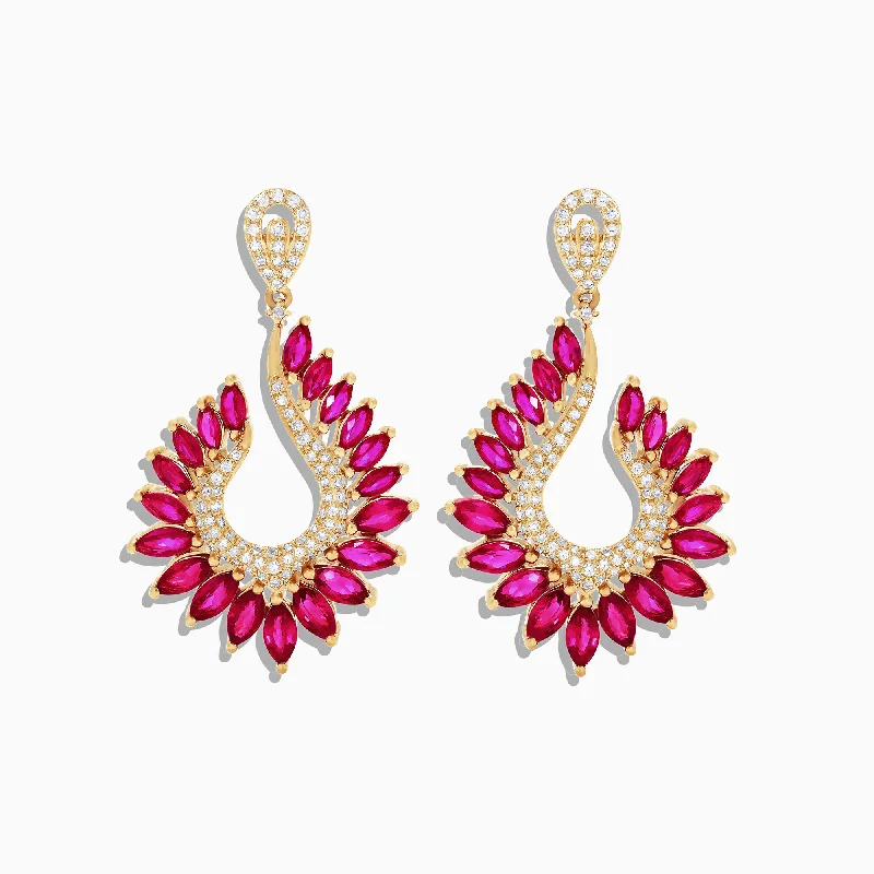 Statement Earrings For Night Events-Ruby Royale 14K Yellow Gold Ruby and Diamond Earrings, 6.95 TCW