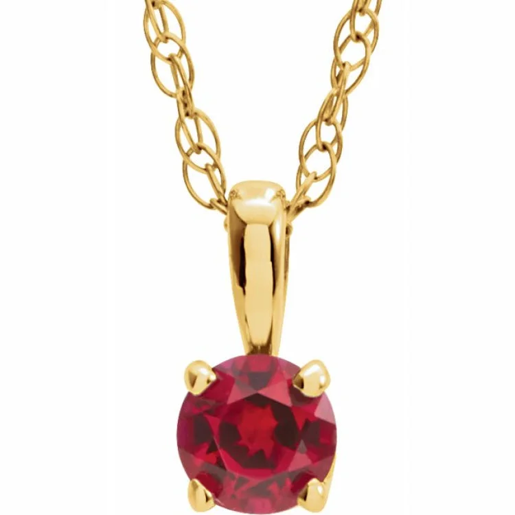 Fashionable charm necklaces for teens-14K Yellow 3 mm Lab-Grown Ruby Youth Solitaire 14" Necklace