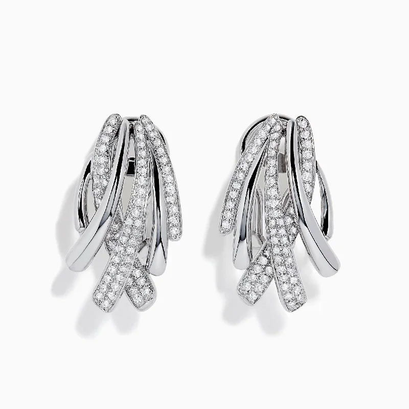 Stylish Drop Earrings For Party Wear-Pave Classica 14K White Gold Diamond Earrings, 0.62 TCW