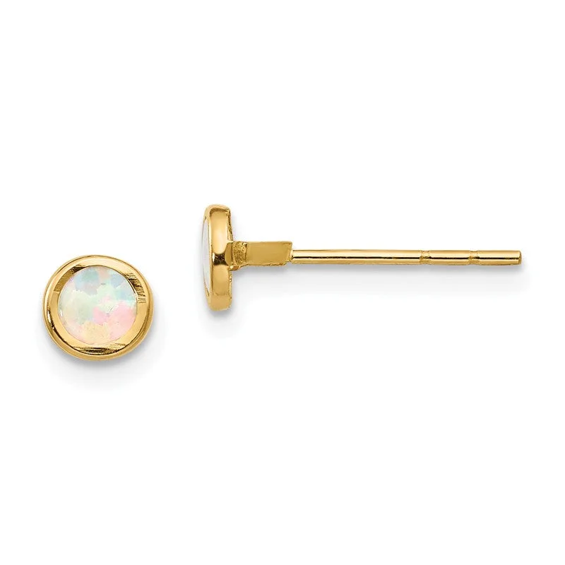 Minimalist Hoop Earrings For Clean Look-14k Yellow Gold Opal 6mm Bezel Post Earrings