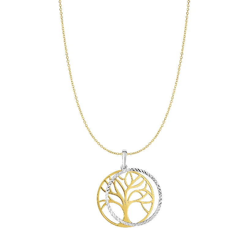 Personalized infinity necklaces-14K Two-tone Gold Double Disc Tree of Life Necklace