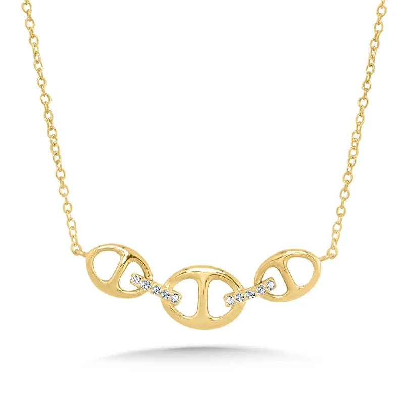 Gold plated necklaces for brides-Diamond Fancy Link Section Necklace in Yellow Gold