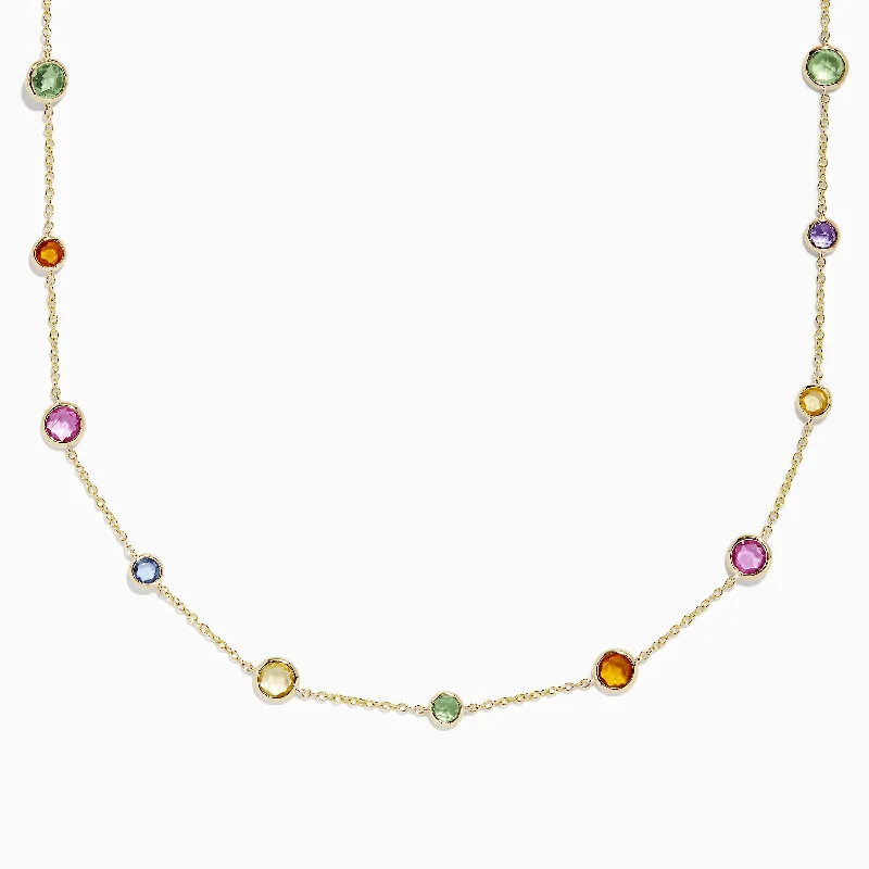 Layered necklaces with personalized pendants-Watercolors 14k Yellow Gold Multi Sapphire Station Necklace