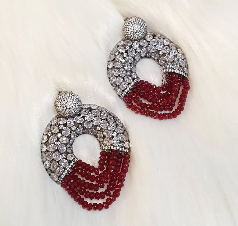 High Fashion Earrings For Luxe Appeal-Ruby Crystal Statement Hoop Earrings