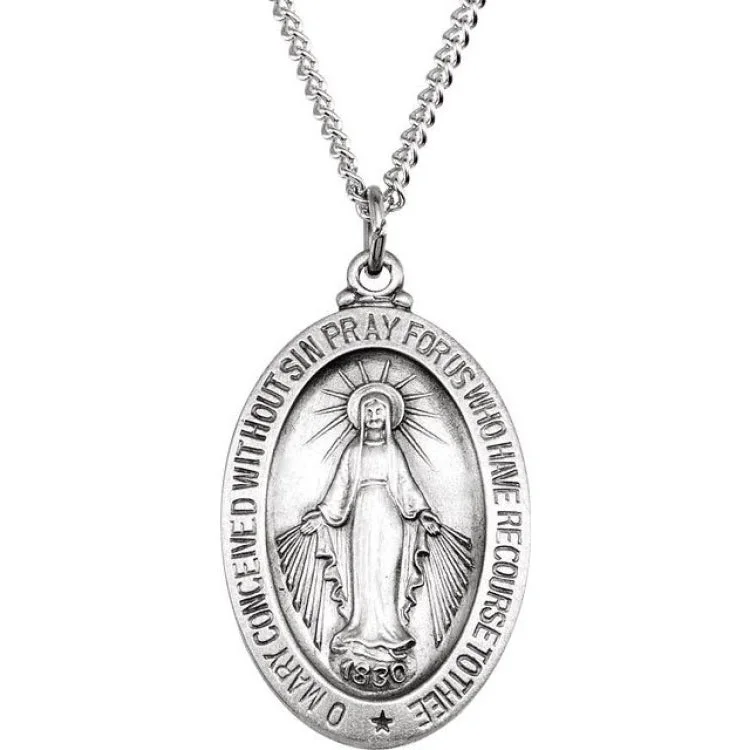 Luxury necklaces for gifting-Sterling Silver 23x16 mm Oval Miraculous Medal 18" Necklace