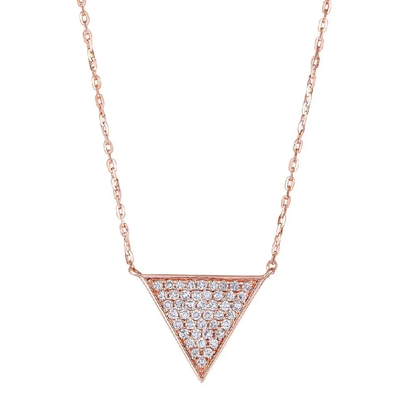 Gold necklaces with opal stones-EMILIQUE 14KT GOLD .18 CTW DIAMOND PAVE TRIANGLE NECKLACE