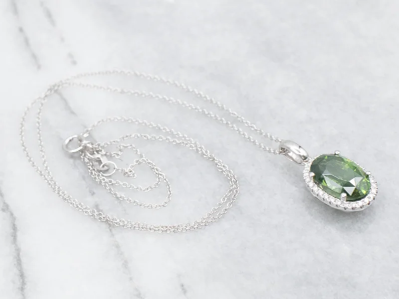 Pendant necklaces with meaningful symbols-Green Zircon and Diamond Halo Pendant Necklace