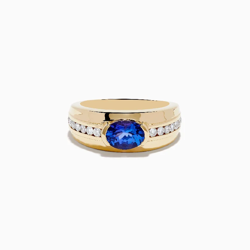 Black wedding rings-Men's 14K Yellow Gold Tanzanite and Diamond Ring