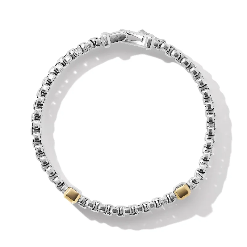 Greek Bracelets-Double Box Chain Bracelet in Sterling Silver with 18K Yellow Gold