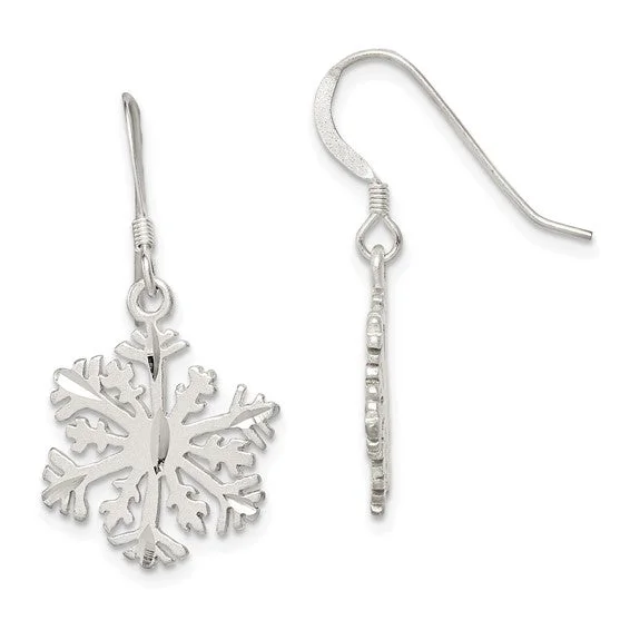 Statement Earrings For Casual Fashion-Sterling Silver Satin Finish Dangle Snowflake Earrings