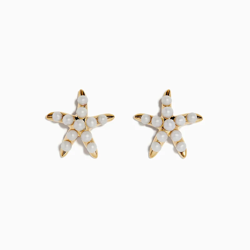 Heart Earrings For Romantic Style-14K Yellow Gold Fresh Water Pearl Starfish Stud Earrings