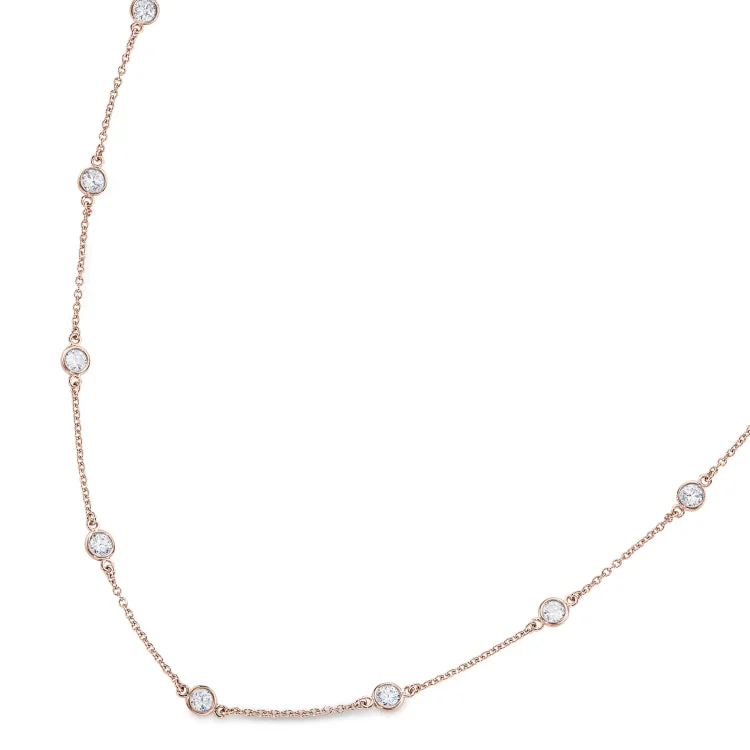 Layered necklaces with gold pendants-Rose Gold Finish Sterling Silver 18" Necklace with 14 Round Simulated Diamonds