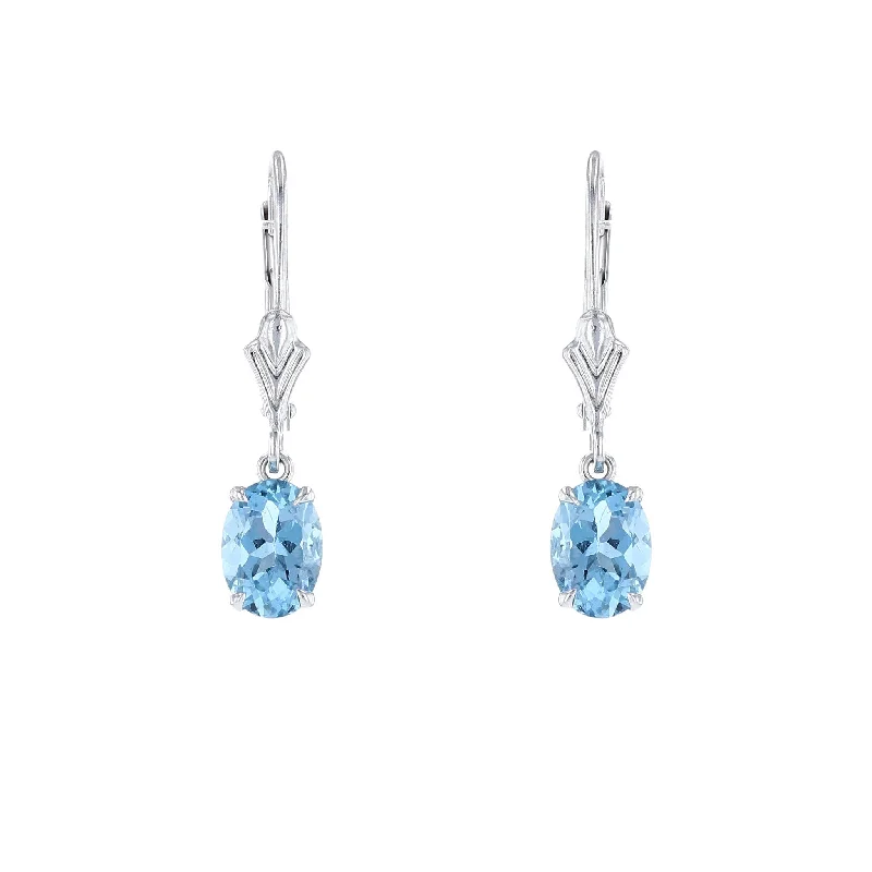 Chunky Earrings For Fashion Forward Women-White Gold Aquamarine Dangle Earrings