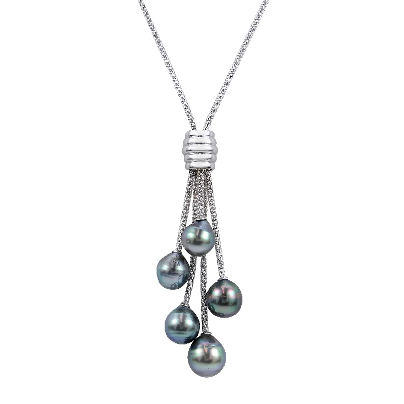 Personalized infinity necklaces for couples-Sterling Silver Tahitian Pearl Necklace