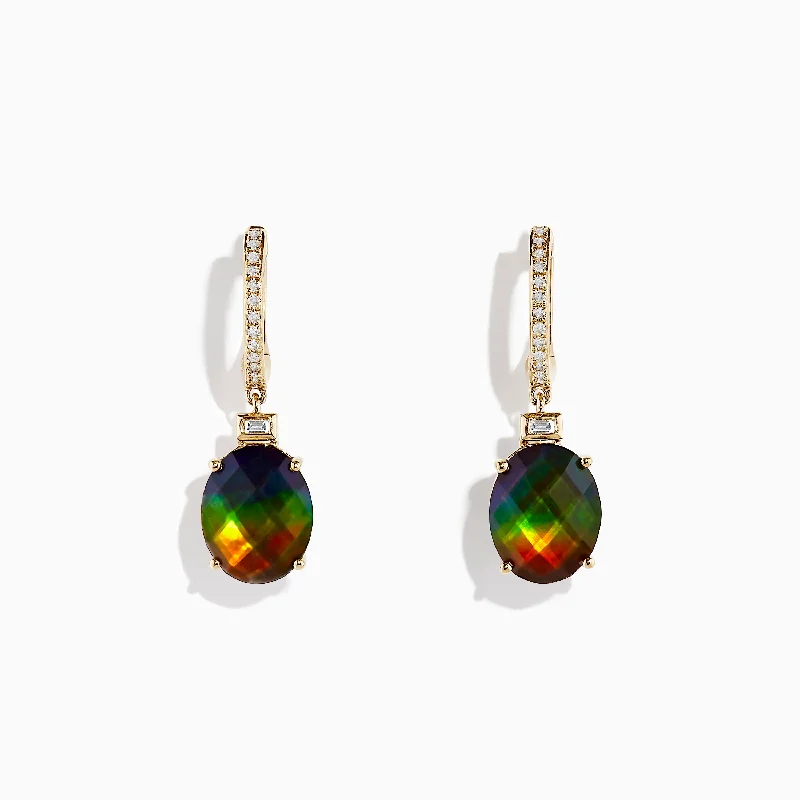 Customizable Earrings For Personalized Style-14K Yellow Gold Ammolite and Diamond Drop Earrings