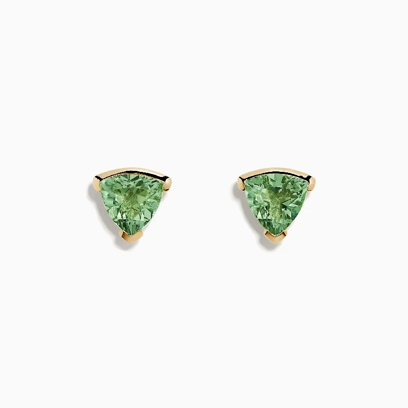 Trendy Earring Designs For 2025-14K Yellow Gold Green Amethyst Stud Earrings