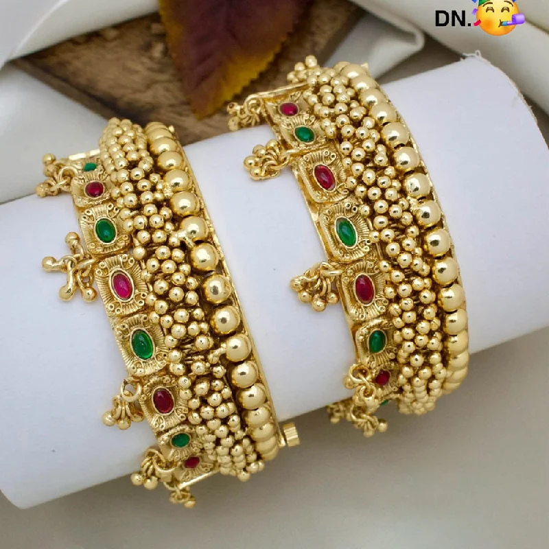 custom name bracelets-Unique bangles for casual wear-Pooja Bangles Gold Plated Pota Stone Openable Bangle Set