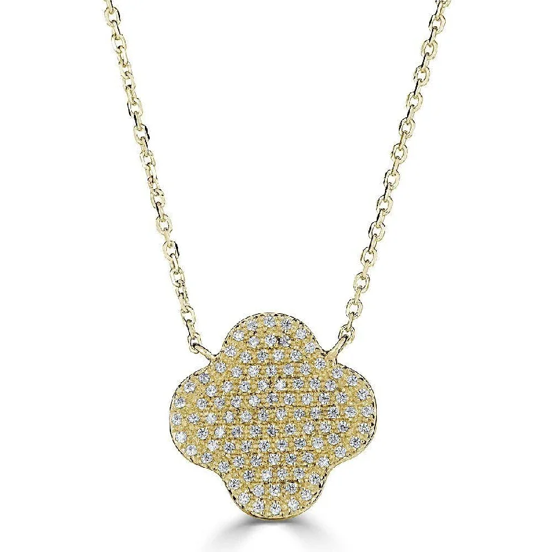 Necklaces with small crystal pendants-EMILIQUE 14KT GOLD 3/8 CTW ROUND DIAMOND CLOVER NECKLACE